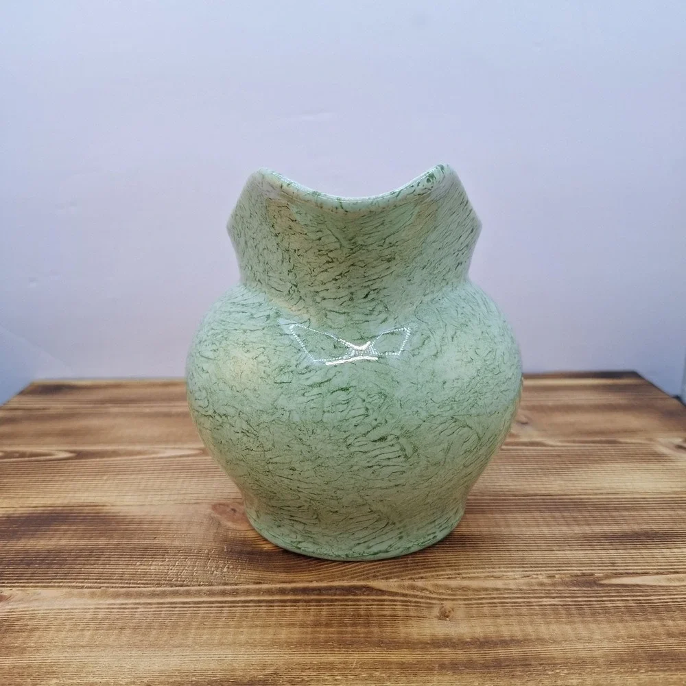Green Spongeware Glazed‎ Pottery Creamer Pitcher Small 5